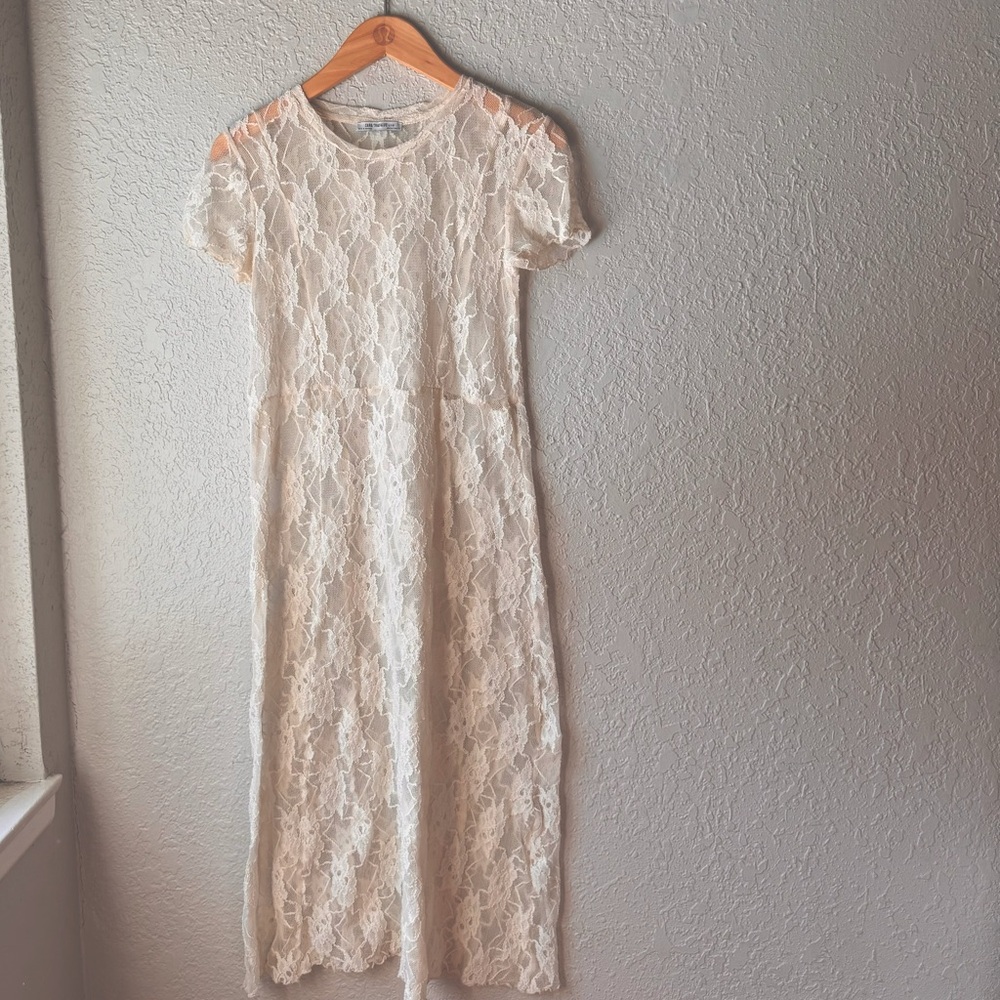 Zara lace dress Trafaluc Small Ivory color Vintage lace boho bohemian